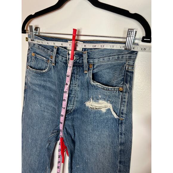 Agolde Denim Jamie High Rise Straight Leg Jean Medium Blue Distressed Capsule - Picture 9 of 10